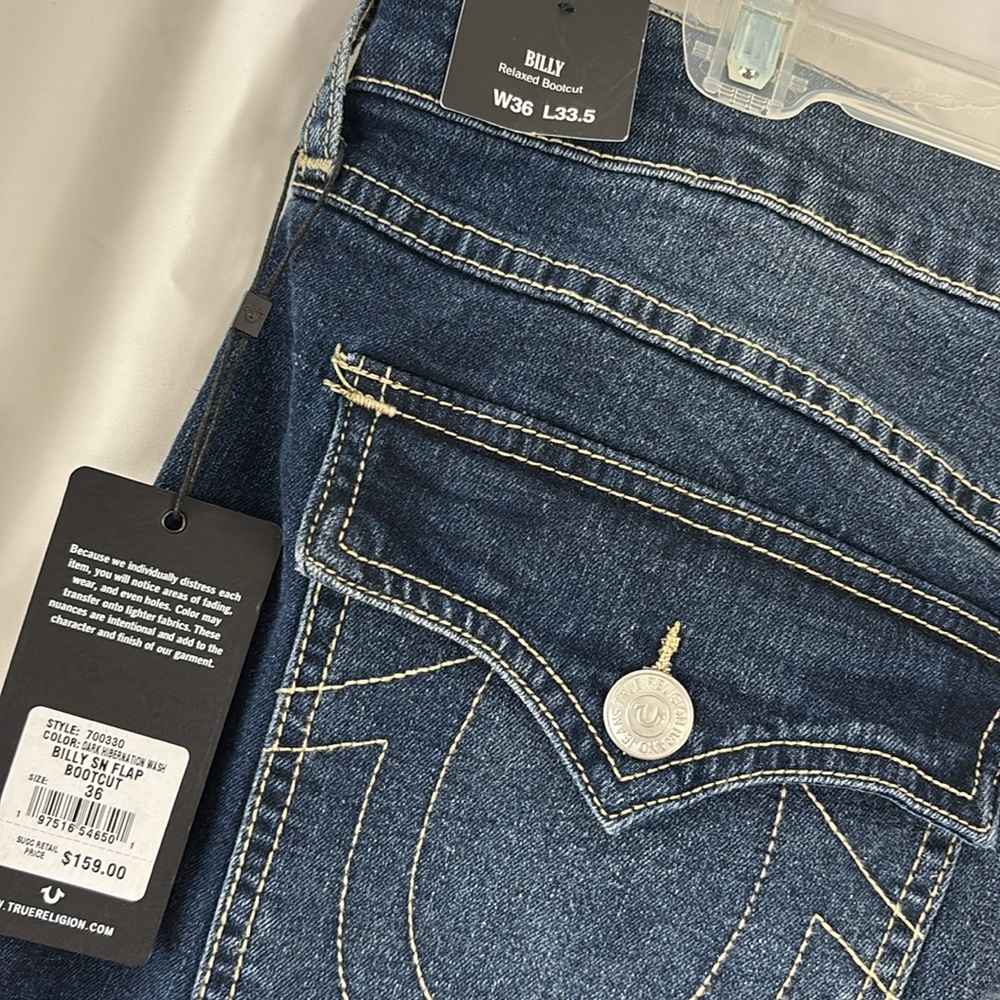 NWT True Religion sz36x33.5 Billy Relaxed Bootcut Fit in Dark Hibernation Wash - Picture 9 of 9